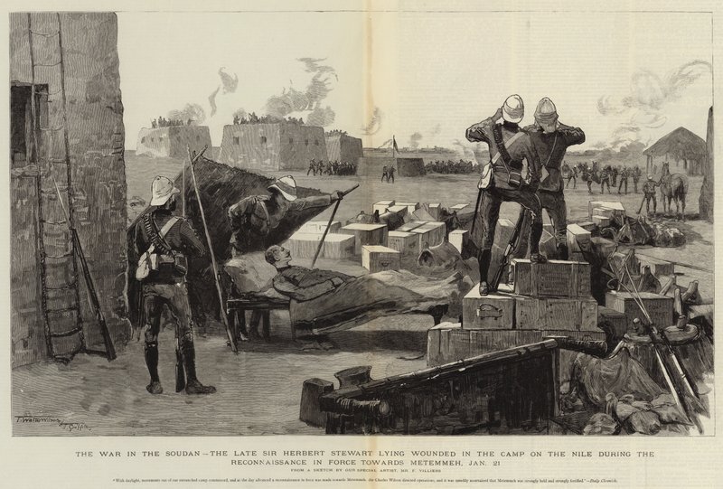 A Guerra no Sudão, o falecido Sir Herbert Stewart ferido no acampamento no Nilo durante o reconhecimento em direção a Metemmeh, 21 de janeiro de Frederic Villiers
