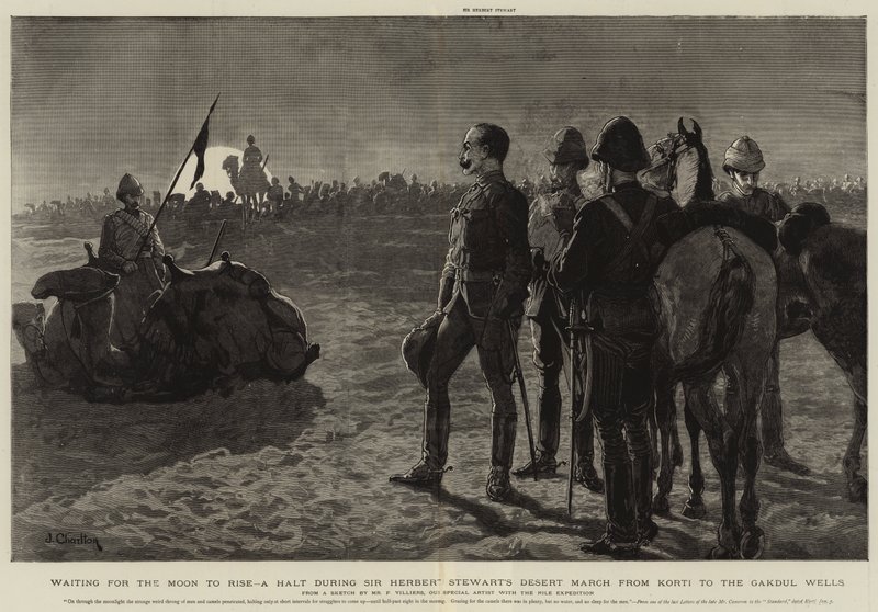 Esperando a Lua se Levantar, uma Parada durante a Marcha do Deserto de Sir Herbert Stewart de Korti aos Poços de Gakdul de Frederic Villiers