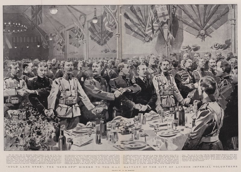 Auld Lang Syne, o Jantar de Saída para a Bateria HAC da Cidade de Londres Voluntários Imperiais de Frederic de Haenen