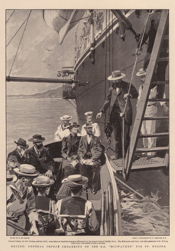 Exilado, general Cronje embarcando no SS Milwaukee para Santa Helena de Frederic de Haenen