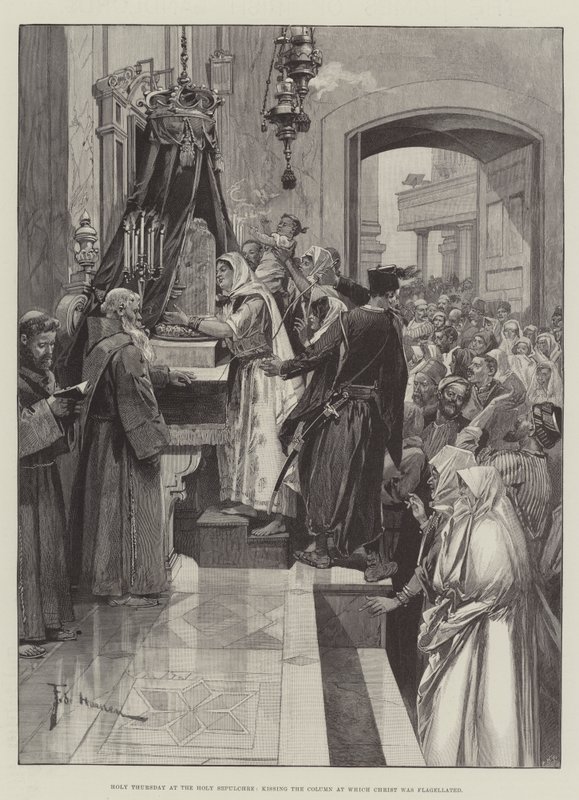 Quinta-feira Santa no Santo Sepulcro, beijando a coluna em que Cristo foi flagelado de Frederic de Haenen