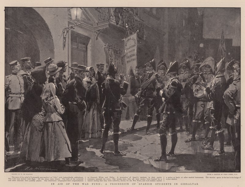 Em prol do fundo de guerra, uma procissão de estudantes espanhóis em Gibraltar de Frederic de Haenen