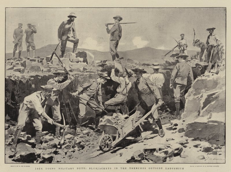 Jack fazendo serviço militar, casacos azuis nas trincheiras fora Ladysmith de Frederic de Haenen