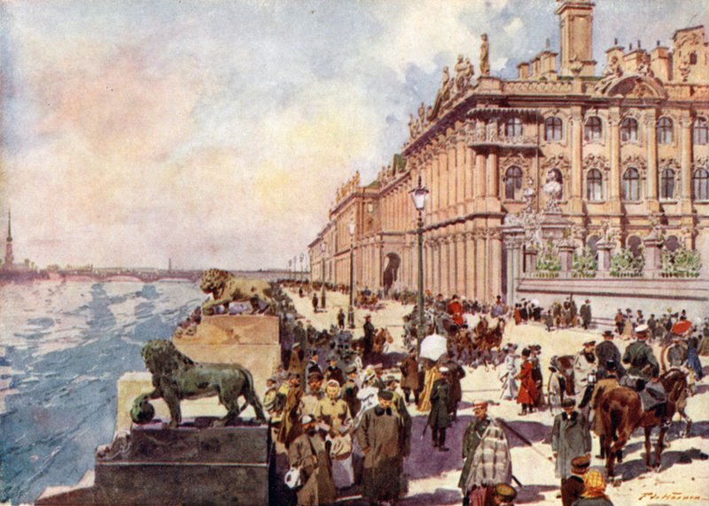 Rússia: O Palácio de Inverno no Neva (cor litho) de Frederic de Haenen