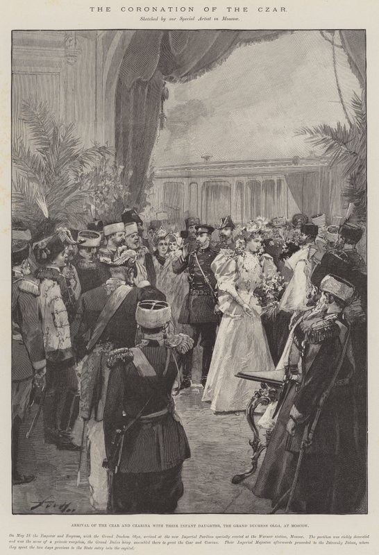 A Coroação do Czar, a Chegada do Czar e a Czarina com sua Filha Infantil, a Grã-Duquesa Olga, em Moscou de Frederic de Haenen