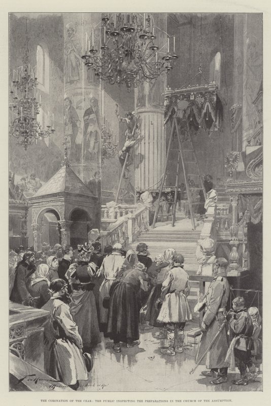 A coroação do czar, o público inspecionando as preparações na Igreja da Assunção de Frederic de Haenen
