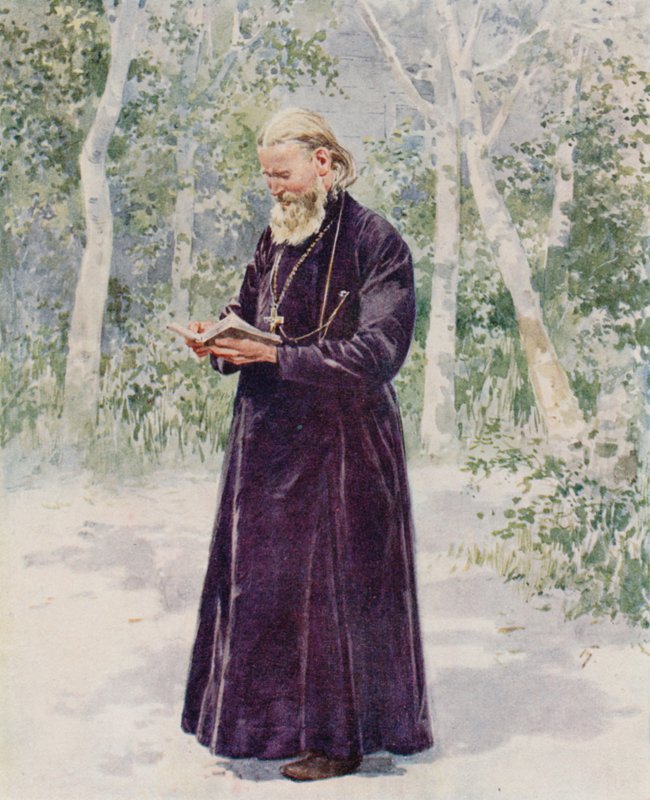 O falecido padre João de Cronstadt em seu jardim de Frederic de Haenen
