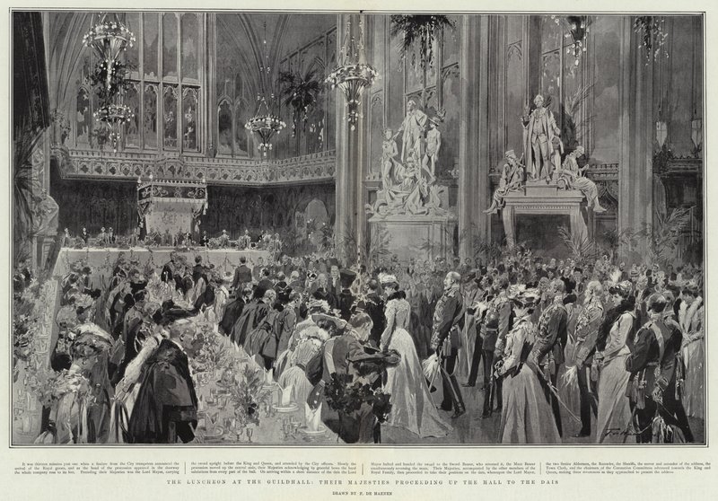 O almoço no Guildhall, Suas Majestades prosseguindo até o saguão até o estrado de Frederic de Haenen