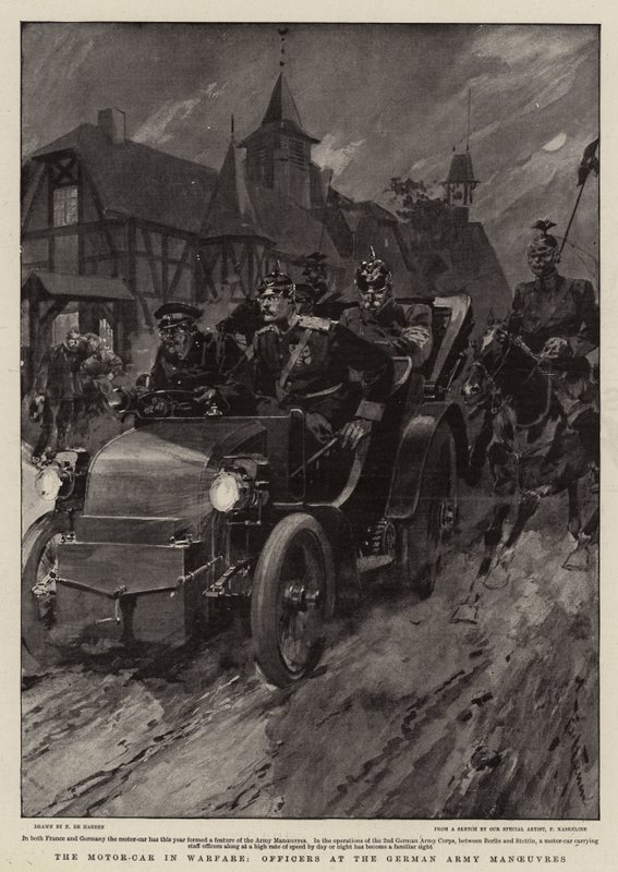 O automóvel em guerra, oficiais nas manobras do exército alemão de Frederic de Haenen
