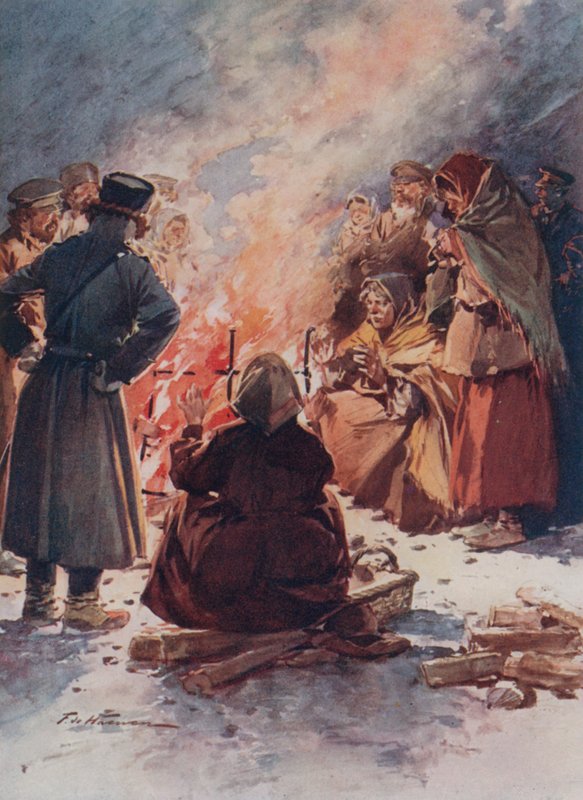Os pobres de Moscou se aquecendo em fogos de rua no inverno de Frederic de Haenen