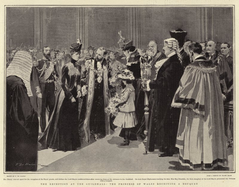 A recepção no Guildhall, a princesa de Gales recebendo um buquê de Frederic de Haenen