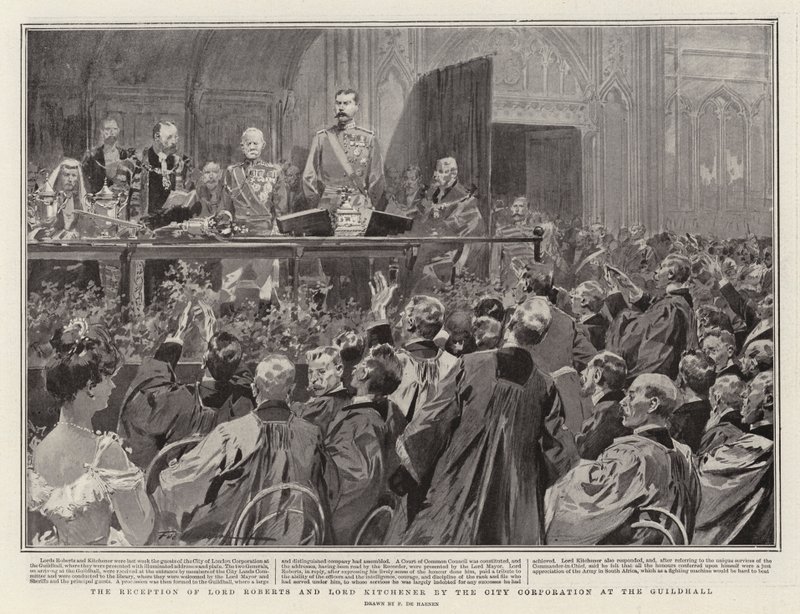 A recepção de Lord Roberts e Lord Kitchener pela City Corporation no Guildhall de Frederic de Haenen