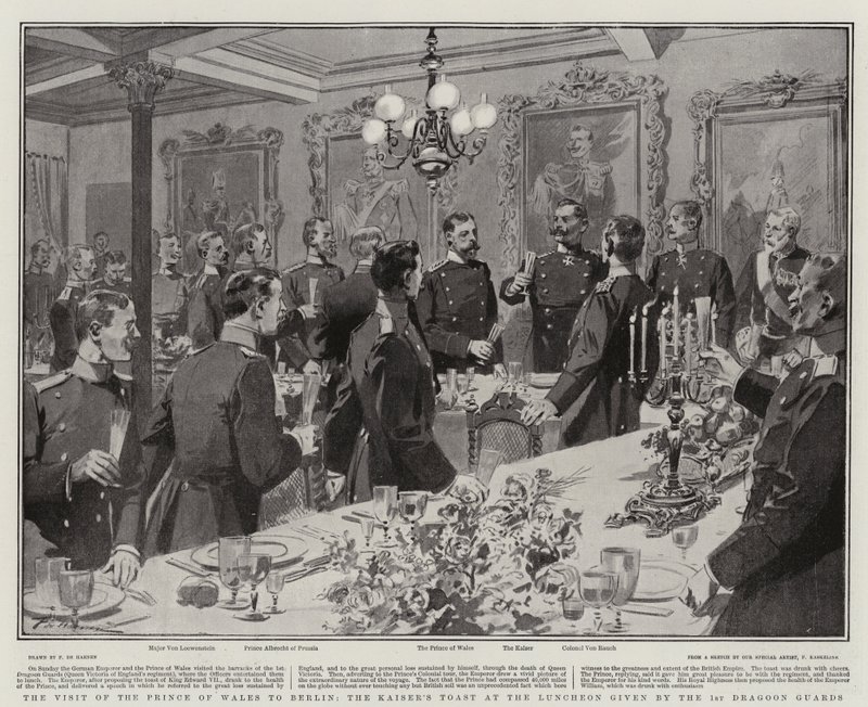 A Visita do Príncipe de Gales a Berlim, o Brinde do Kaiser no Almoço dado pela 1ª Guarda dos Dragões de Frederic de Haenen