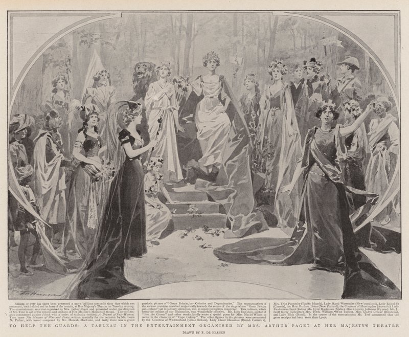To Help the Guards, um quadro no entretenimento organizado pela Sra. Arthur Paget no Teatro de Sua Majestade de Frederic de Haenen