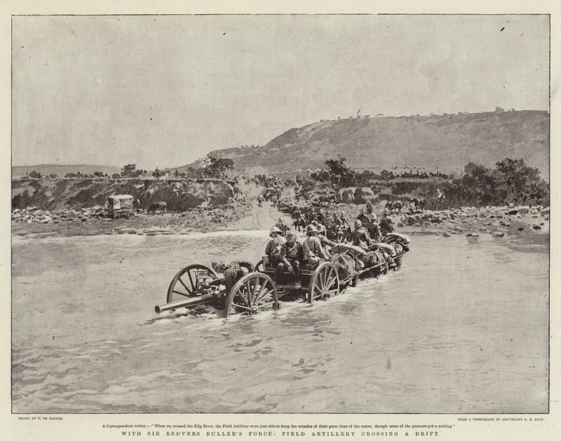 Com Sir Redvers Buller&39;s Force, Artilharia de Campo cruzando uma Deriva de Frederic de Haenen