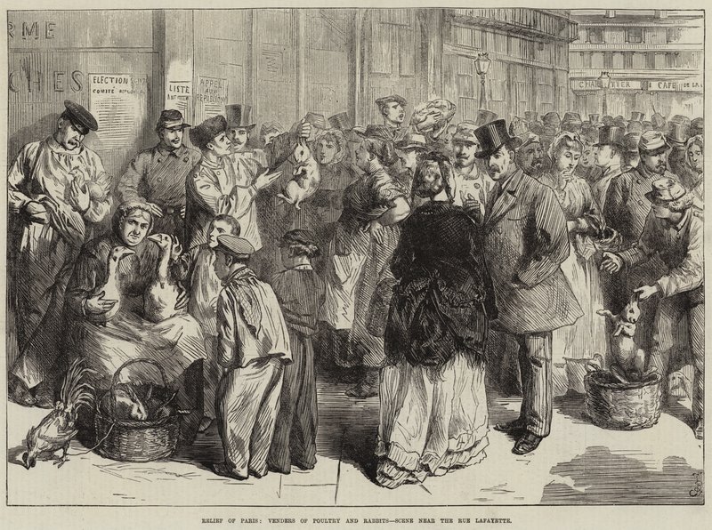 Alívio de Paris, Venders de aves e coelhos, cena perto da Rue Lafayette de Frederick Barnard