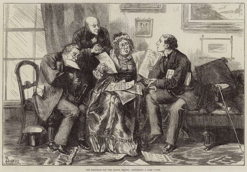 As Eleições para os Conselhos Escolares, procurando uma Senhora Eleitoral de Frederick Barnard