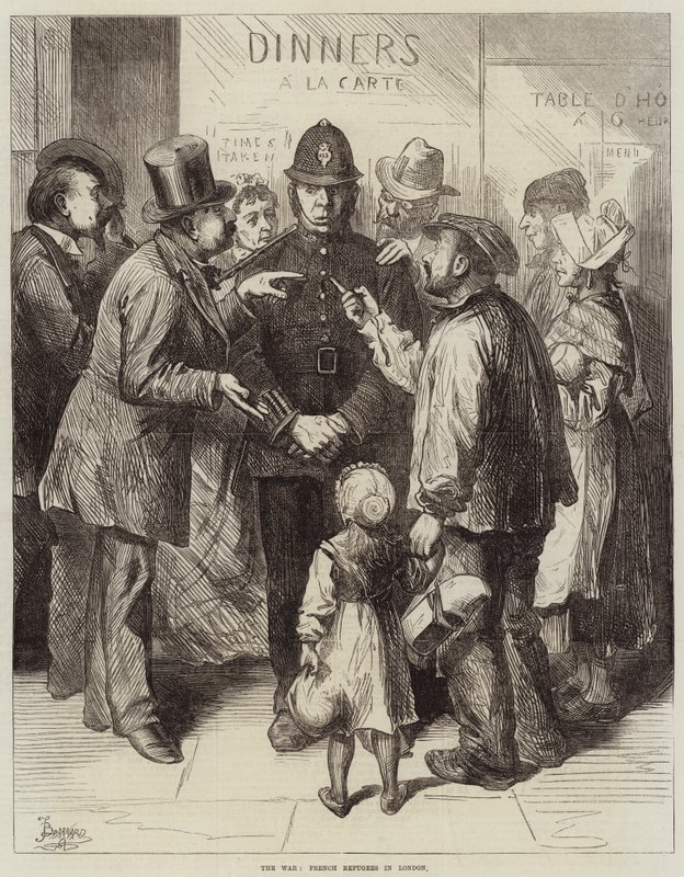 A guerra, refugiados franceses em Londres de Frederick Barnard