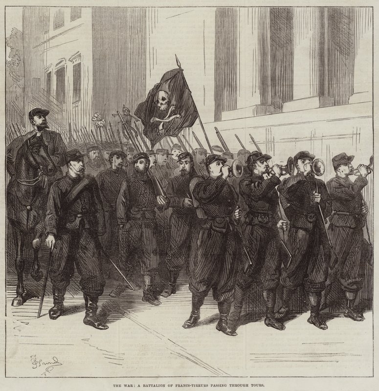 A guerra, um batalhão de francos-tireurs passando por Tours de Frederick Barnard