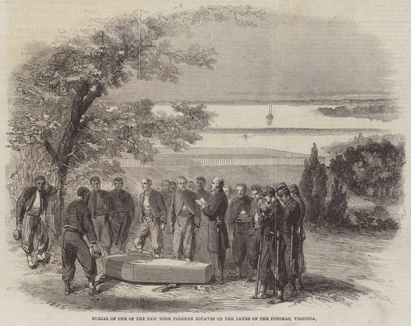 Enterro de um dos bombeiros de Nova York Zouaves nas margens do Potomac, Virginia de Frederick John Skill