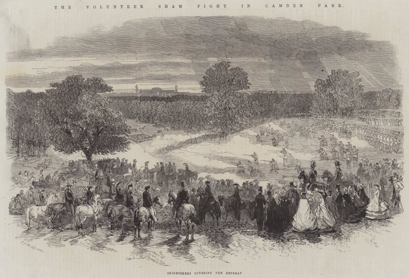 O Voluntário Sham Fight em Camden Park, Skirmishers cobrindo o Retiro de Frederick John Skill