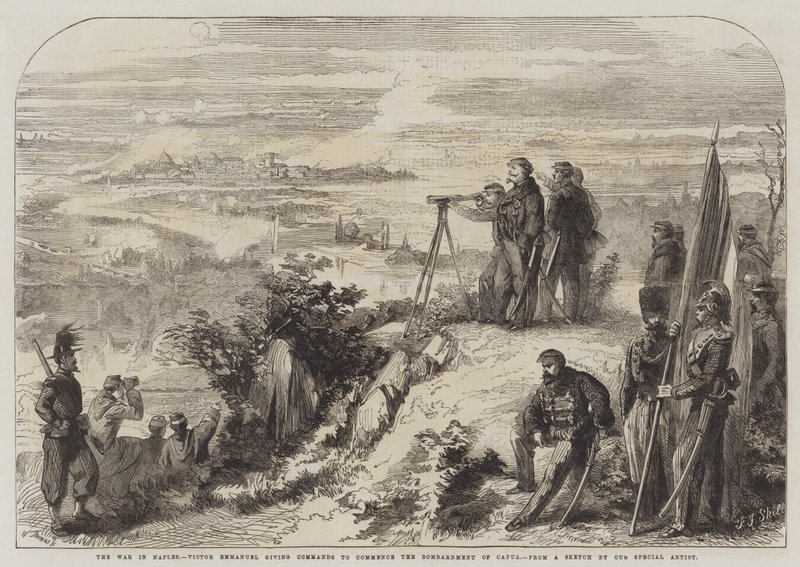 A guerra em Nápoles, Victor Emmanuel dando ordens para iniciar o bombardeio de Cápua de Frederick John Skill