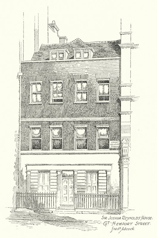 Casa de Sir Joshua Reynolds, Great Newport Street (litografia) de Frederick Adcock