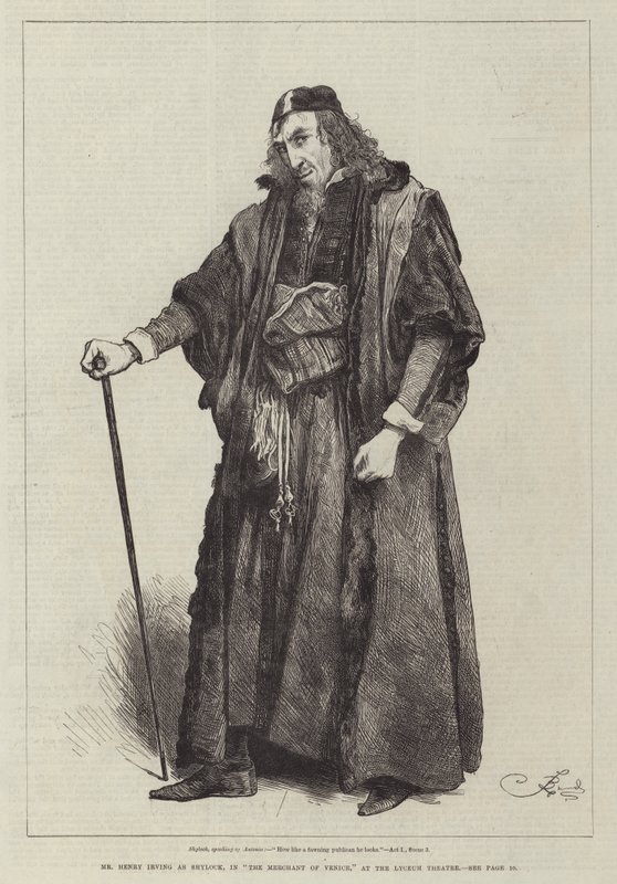 Sr. Henry Irving como Shylock, em O Mercador de Veneza, no Lyceum Theatre de Frederick Barnard