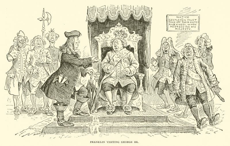 Franklin visitando George III de Frederick Burr Opper