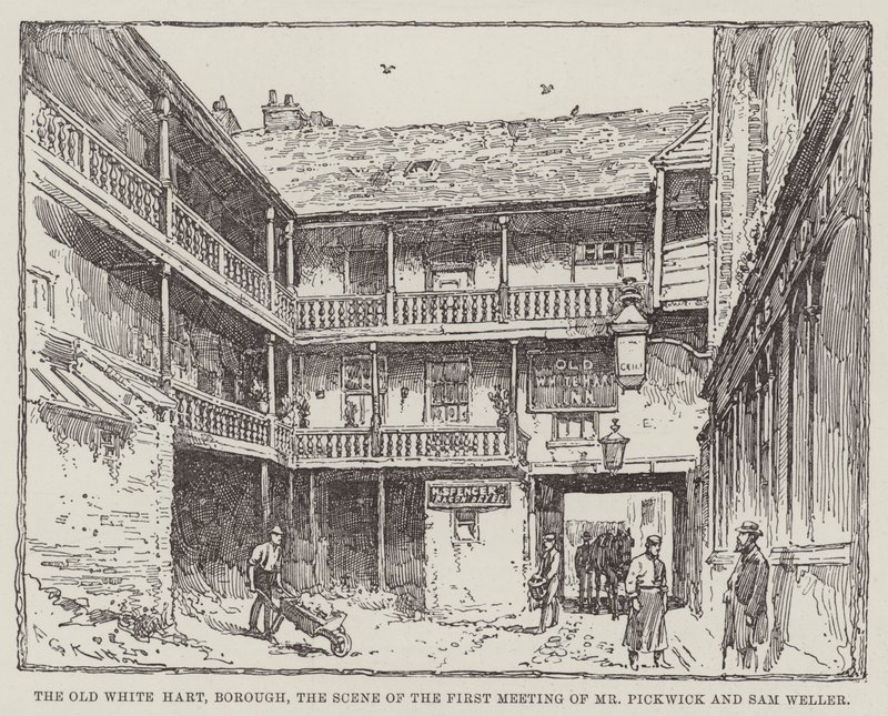 O Old White Hart, Borough, a cena da primeira reunião do Sr. Pickwick e Sam Weller de Frederick George Kitton