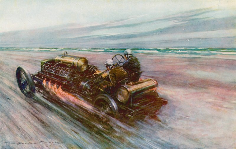 O famoso "200" Darracq com o qual Sir Algernon Guinness, Bart, alcançou 120 mph em 1908 (cor litho) de Frederick Gordon (after) Crosby