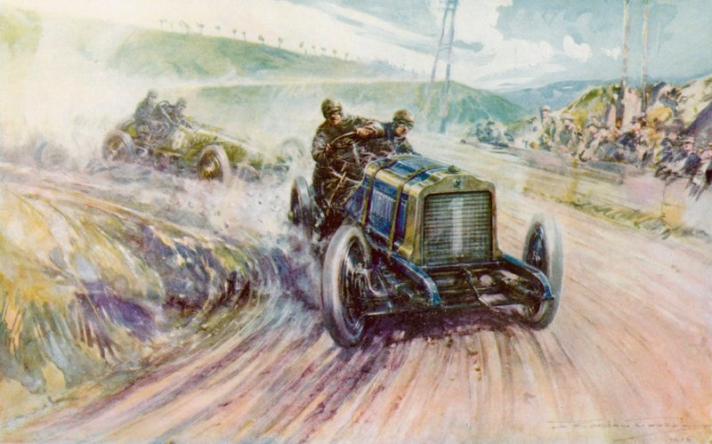 Thery com o Richard-Brasier vencendo a corrida Gordon Bennett de 1905 pela França (lito colorido) de Frederick Gordon (after) Crosby