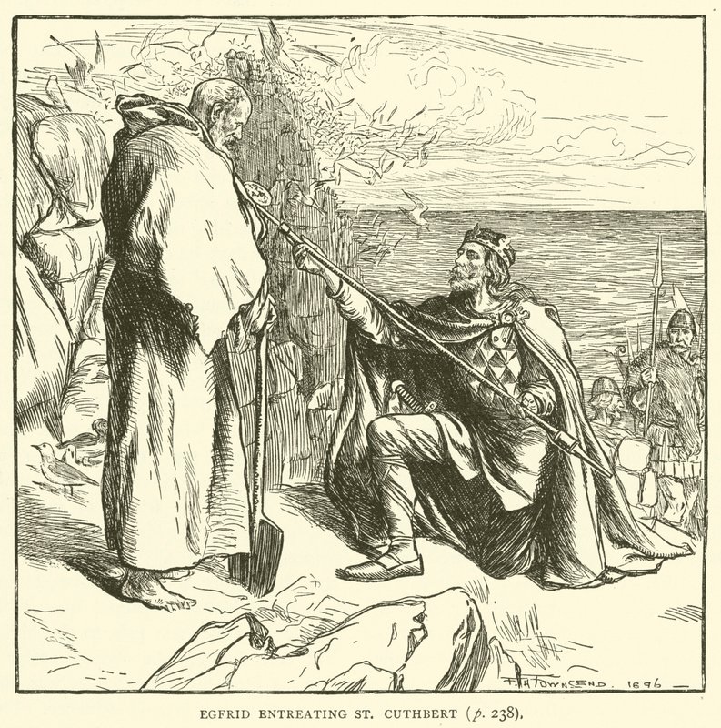 Egfrid enreating St Cuthbert (gravura) de Frederick Henry Townsend