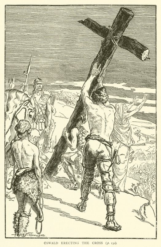 Oswald erigindo a cruz de Frederick Henry Townsend
