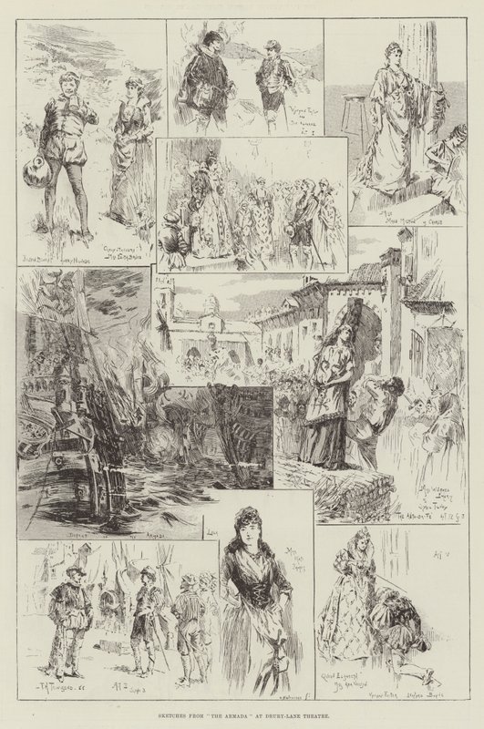 Esboços da Armada no Teatro Drury-Lane de Frederick Henry Townsend