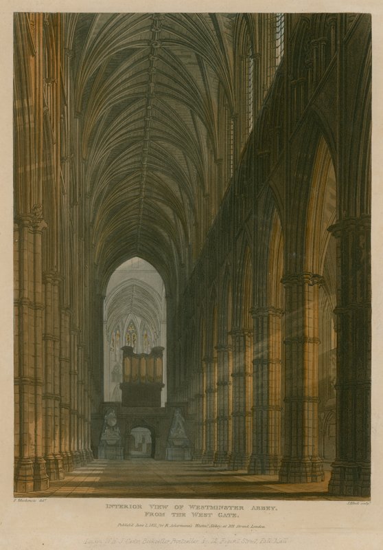 Vista interior, de, abadia westminster, londres, de, a, oeste, portão de Frederick Mackenzie