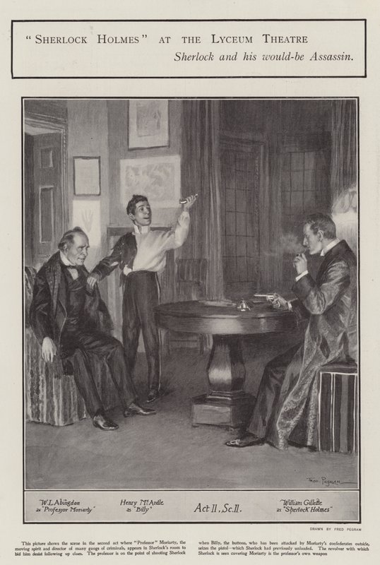 Uma apresentação de Sherlock Holmes no Lyceum Theatre, Londres (litho) de Frederick Pegram