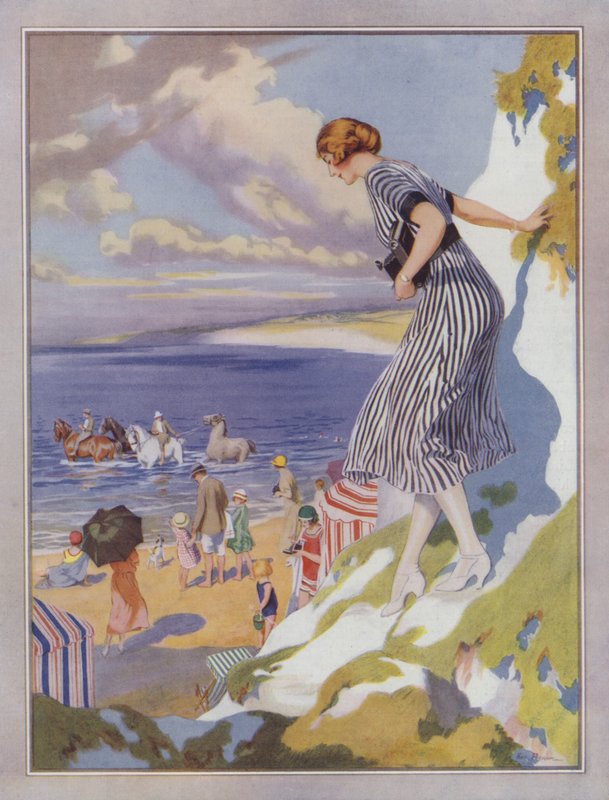 Cena à beira-mar, design de cartazes para Kodak (cor litho) de Frederick Pegram