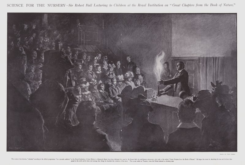 Sir Robert Ball dando aulas para crianças na Royal Institution (litho) de Frederick Pegram