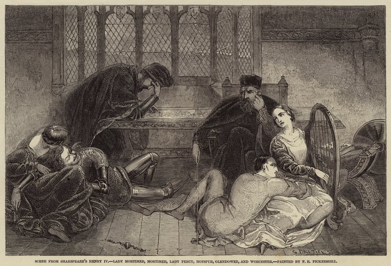 Cena de Henry IV de Shakespeare, Lady Mortimer, Mortimer, Senhora Percy, Hotspur, Glendower e Worcester de Frederick Richard Pickersgill