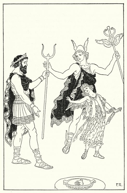Quicksilver apressou Proserpina para longe do palácio de Plutão (litho) de Frederick Richardson