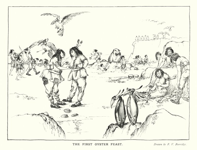 Cenas primitivas: O Primeiro Banquete de Ostras (litografia) de Frederick Vango Burridge