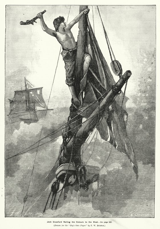 Jack Crawford Nailing the Colours to the Mast (gravura) de Frederick William (after) Burton