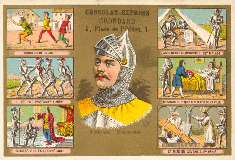 Bertrand du Guesclin, comandante militar francês e cenas de sua vida de French School