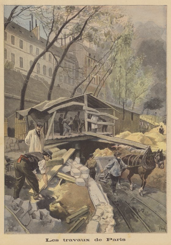 Trabalhos de construção no metrô de Paris de French School