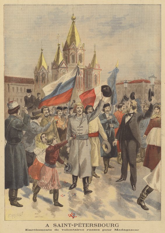Inscrição de voluntários russos para a expedição francesa a Madagascar em São Petersburgo de French School