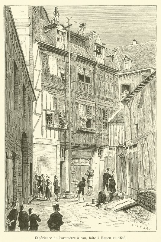 Experiência do barômetro de água, feito em Rouen em 1646 de French School