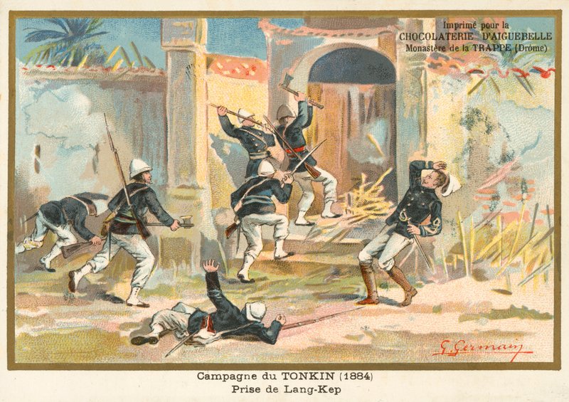 Soldados franceses capturando Kep, Tonkin, Guerra sino-francesa, 1884 de French School