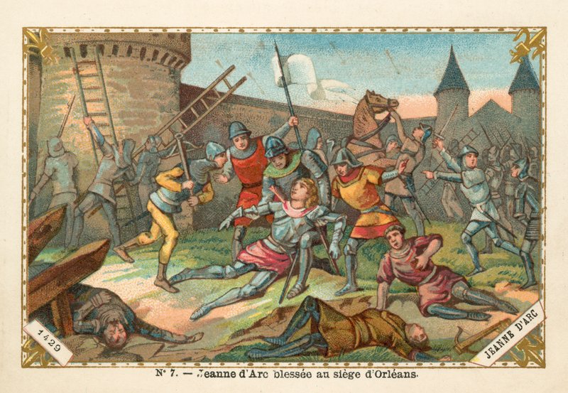 Joana d&39;Arc ferida no cerco de Orleans, 1429 de French School