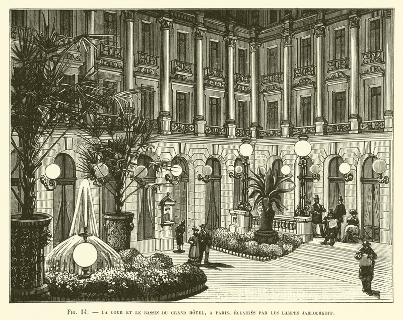 O Tribunal E A Bacia Do Grande Hotel, Em Paris, Iluminados Por Lâmpadas Jablochkoff de French School